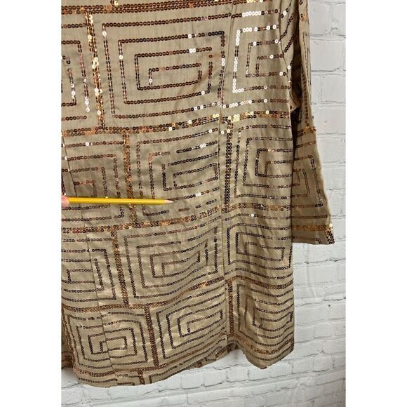 NIGHT STUDIO LINEN beige linen sequins 3/4 sleeve blazer jacket blouse tunic 8 - Picture 12 of 13